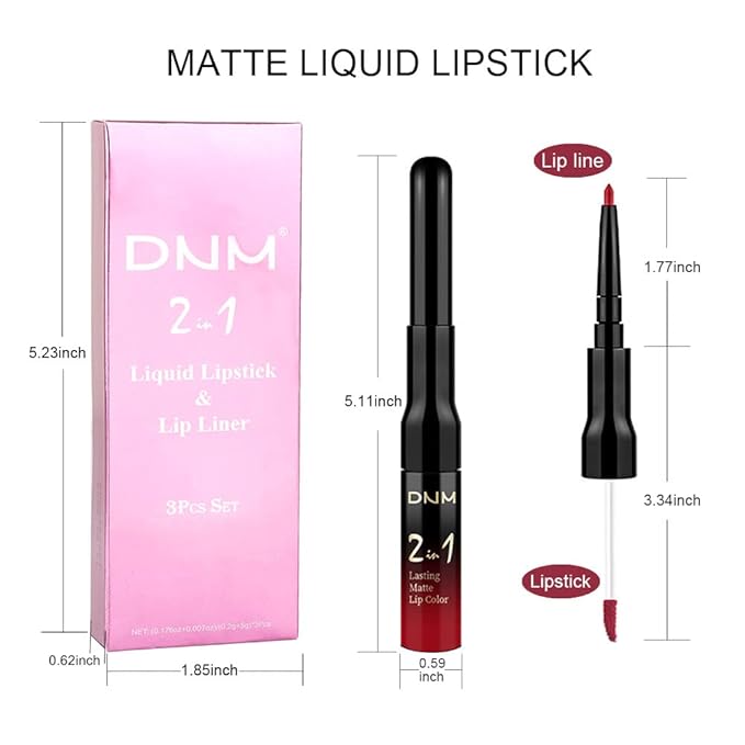 evpct 3Pcs Dark Brown Ruby Deep Red Matte Lip Liner Pencil and Liquid Lipstick Sets for Women Long Lasting Waterproof, 24 Hour Lipstick Lip Stick/Gloss Set labiales mate 24 horas originales, 02