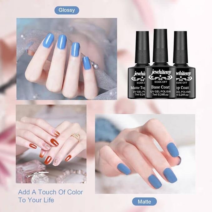 JEWHITENY Gel Nail Polish Kit, 36 Pcs 7ML Soak Off Gel Polish Set Pink Blue Green Yellow Gel Nail Kit Glitter Nail Art Starter Kit Beauty Gifts