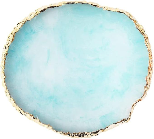 Resin Nail Art Palette, Nail Art Painting Mixed Color Palette Gold Edge Nail Gel Color Makeup Display Board (3#Blue)