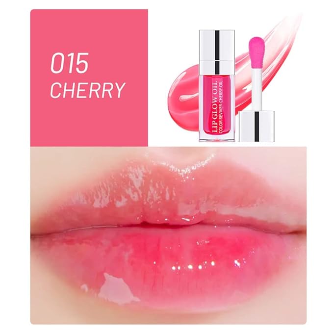 Plumping Lip Oil, Long Lasting Hydrating Gloss Tinted Balm Non-sticky Revitalizing, Tinting Care Oil for Dry (CHERRY)