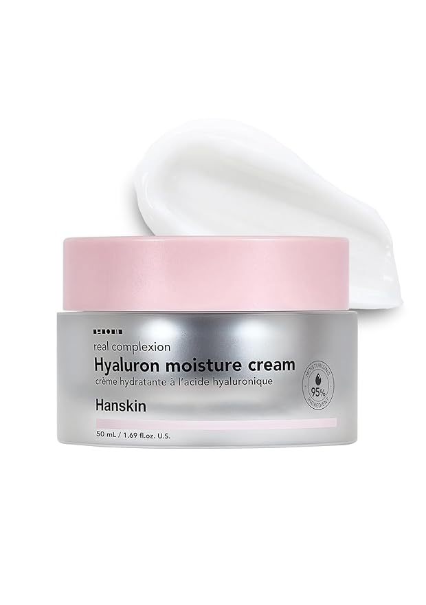 Hanskin Real Complexion Hyaluronic Moisture Cream,Hyaluronic Acid Moisturizer with Niacinamide Vitamin E Moisturizing Lotion for Sensitive and Dry Skin Korean Skincare 1.69 fl.oz.