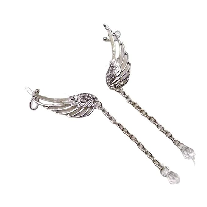 Boho Rhinestone Wing Ear Climbers Earrings Silver Crystal Drop Earring Chain Dangle Earrings Angel Wing Wrap Earrings Jewelry for Women and Girls Gifts