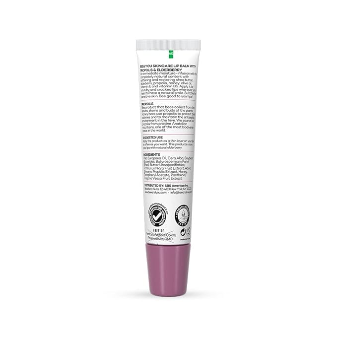 Bee and You Elderberry and Propolis Extract Lip Balm, Beeswax, Shea Butter, Vitamin E, 100% Natural Moisturizing Lip Balm, Chapstick, Chapped Lips Treatment Severe, 10ml
