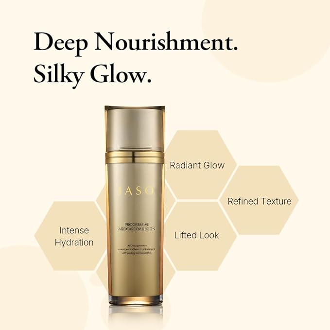 IASO PROGRESSIVE Age Care Emulsion | Premium Anti-Aging, Anti-Wrinkle Emulsion, Long-Lasting Moisture, Youthful Glow, Enriched with Ginseng, Korean Skin Care, 3.38 oz