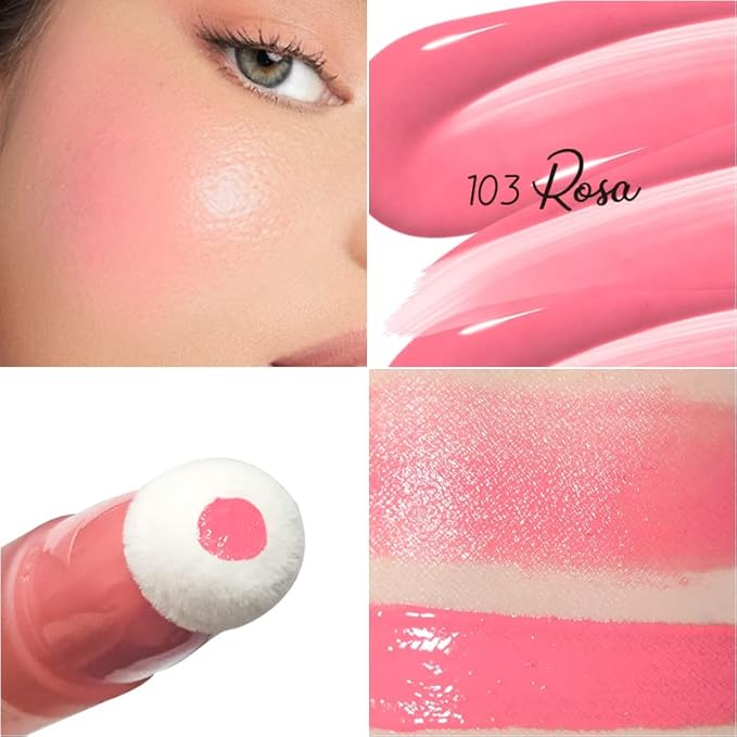Blush Beauty Wand,Matte Face Blush Contour Wand with Cushion Applicator,Smooth Creamy Dewy Liquid Blush Wand,Blendable Blush Rouge Stick for Cheek,Cruelty-free,103 Rosa,Cool Pink