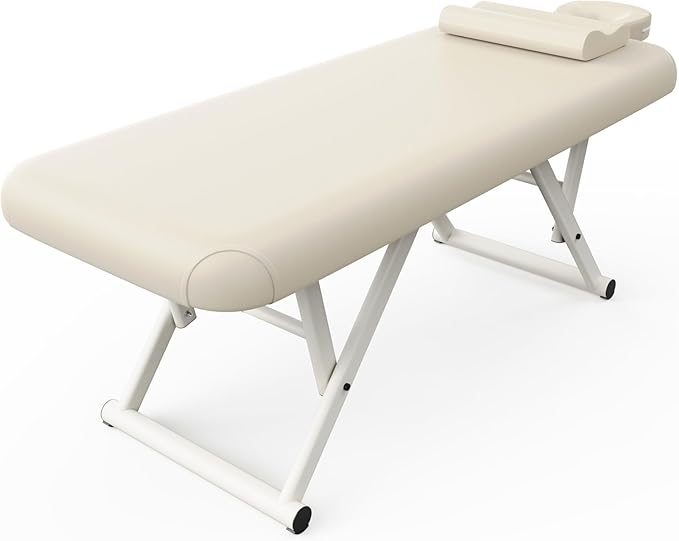 Dolonm Height Adjustable Massage Table with Face Pillow & Headrest for Treatment Table, Physical Therapy Table, Spa Facial Professional Massage Bed - Fixed Backrest, Beige Gray