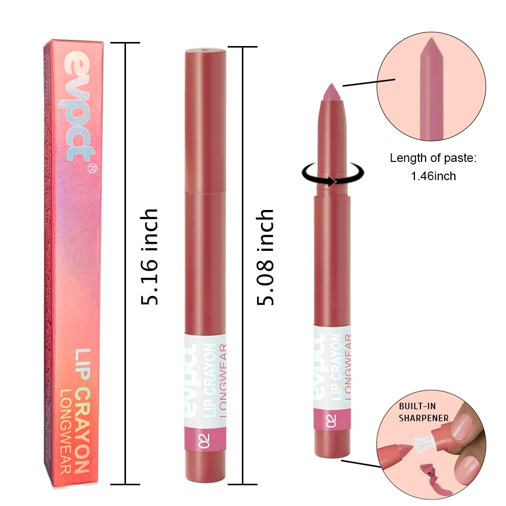 BINGBRUSH Matte Lip Crayons Matte Longwear Lipstick Pack Set,Moisture Smooth Lipliner With Built-in Sharpener Ultimate Lip Crayon for Makeup- Waterproof Velvet Lipgloss Lip Stain (02#Mauve Nude Pink)