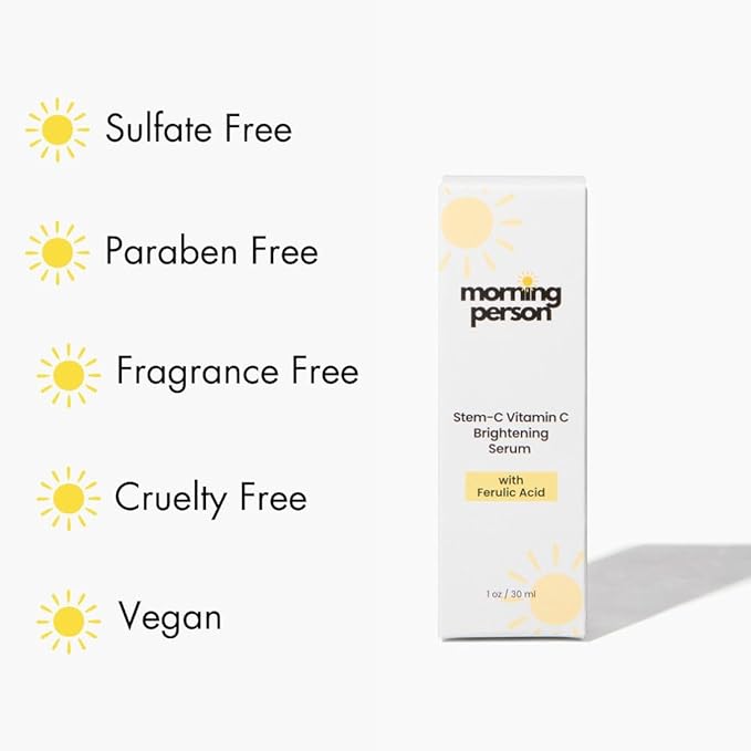 Stem-C Vitamin C Brightening Serum with Ferulic Acid, Vitamin E and Hyaluronic Acid - Improves Dark Spots And Uneven Skin Tone - Hydrating And Nourishing