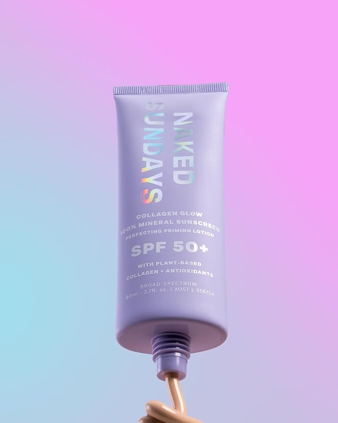Naked Sundays SPF 50 Mineral Glow Sunscreen, Daily Hydrating Facial Moisturizer & Primer with Zinc Oxide, Sheer Tint, Broad Spectrum SPF Lotion (Jumbo 80ml)