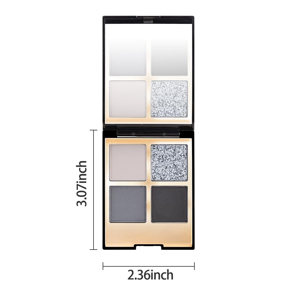 4 Colors Eyeshadow Makeup Palette,Black Gray Natural Neutral Nude Smoke Eye Shadow Palette with Mirror,Long Lasting Naturing-Looking,Waterproof,Travel Size
