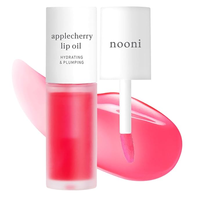 NOONI Korean Lip Oil - Applecherry | Long-Lasting, Moisturizing, Plumping, Revitalizing for Dry Lips, Waterproof, No Peel Off, Hydrating, Nourishing Crystal Clear, 0.12 FL Oz