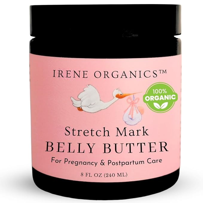 Organic Belly Butter for Pregnancy Stretch Mark Prevention and Treatment Award Winning Anti Stretch Mark Tummy Balm For Pregnancy and Postpartum 8oz - Hydrating Bump Cream