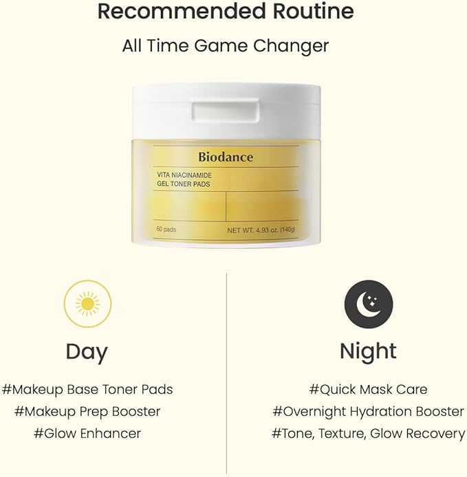 Biodance Vita Niacinamide Gel Toner Pads, Dark Spot Corrector, Evening Skin Tone, Hydrating for Sensitive Skin, Gentle Exfoliating Toner Pads, Korean Skincareㅣ4.93 fl.oz.(140g)*60Pads