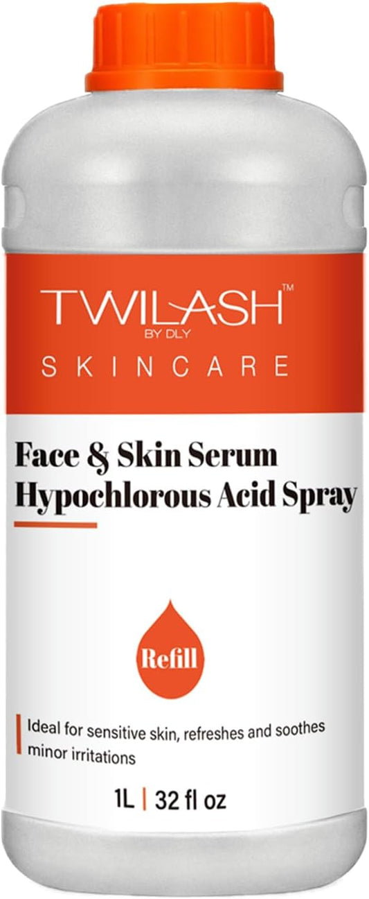 Hypochlorous Acid Spray Refill | HOCl Face & Skin Cleanser | Facial Mist, Acne & Eczema Relief, Tattoo & Piercing Aftercare | Eyelid & Lash Cleanser | Alcohol-Free Toner (32 Fl Oz)