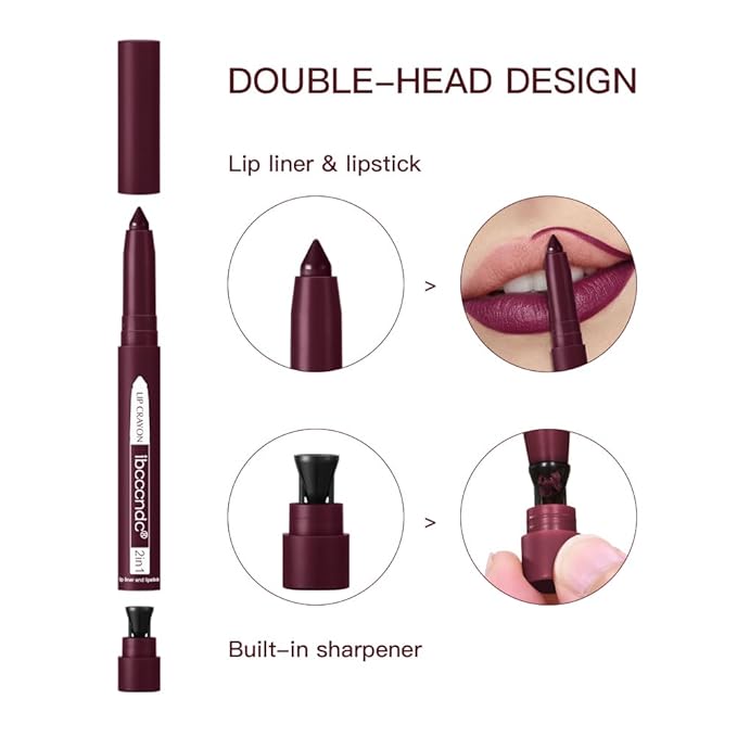 ibcccndc 6PCS Lip Liner and Lipstick Set - High Pigmented Creamy Matte Lip Liner Pencil Set for Girls and Women, Lip Makeup Gift Sets - Includes Nude and Red Lip Liners, Waterproof Formula (A)