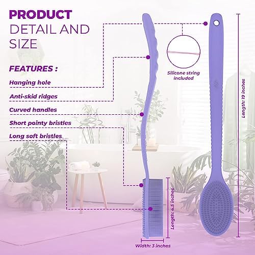 Avilana Silicone Body Scrubber – Gentle Shower Brush & Loofah Alternative- Food Grade & Lab Tested – Fast-Drying, Hygienic, BPA-Free Silicone Body Gentle Exfoliator (Dark Gray, Long Handle)