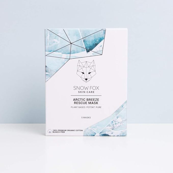 Snow Fox Arctic Breeze Rescue Sheet Mask with Peppermint & Aloe Vera – Cooling Face Mask to Calm & Revitalize Skin and Refresh after Travel – Hydrating Facial Skin Care for all Types – 5 Pack