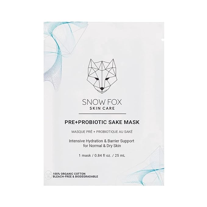 Snow Fox Pre+Probiotic Sake Sheet Mask – Microbiome Supportive Face Mask with 5 Vegan Biotics & Japanese Sake Ferment – 1 Pack