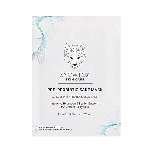 Snow Fox Pre+Probiotic Sake Sheet Mask – Microbiome Supportive Face Mask with 5 Vegan Biotics & Japanese Sake Ferment – 1 Pack