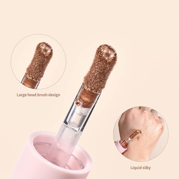 Liquid Highlighter Contour Stick - Lightweight Glotion, Waterproof Luminous Lotion, Silky Smooth Glitter Makeup Stick, Multi-Use Body Shimmer (#3 Rose Gold)