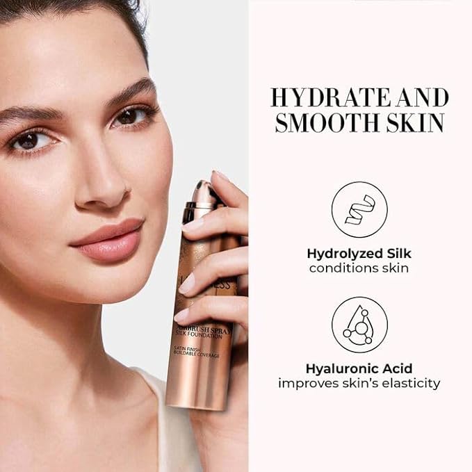 LUMINESS Silk Airbrush Spray Foundation & Buffing Brush Kit – Full Coverage Foundation & Dual-Sided Buffing Brush - Buildable Coverage, Anti-Aging Formula Hydrates & Moisturizes (Shade - Fair)