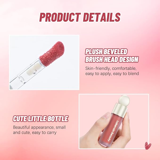 Soft Velvet Liquid Blush,Natural Cream Blush Stick for Cheeks, Dewy Cheek Tint, Long-Lasting Waterproof and Sweat proof Blush Makeup. (04 - LOVE)