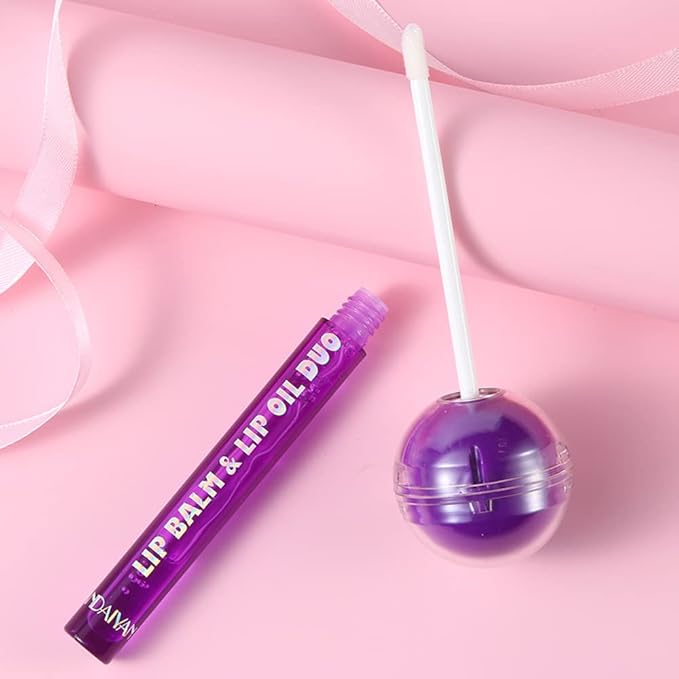 Tinted Lip Balm Lollipop Lip Gloss, Magic pH Color Changing Pink Lipstick & Vitamin E Clear Lip Oil Combo, Hydrating Plumping Lip Care Product for Girls (Green)