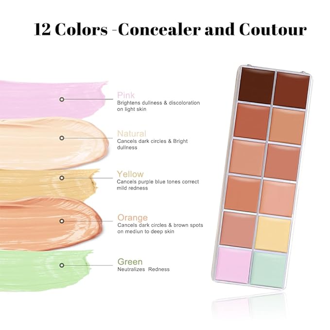 VERONNI Cream Concealer Palette, 12 Colors Makeup Contour Face Contouring Cream Palette, Full Coverage Camouflage Base Foundation Makeup Palette, Professional Daily Makeup