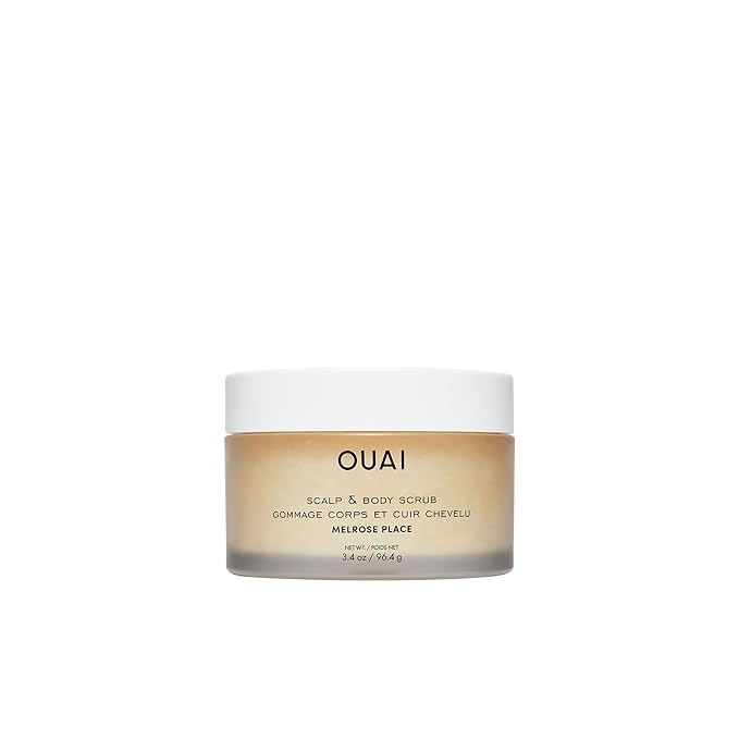 OUAI Scalp & Body Scrub Travel Size, Melrose Place - Exfoliating Body Scrub with Sugar & Coconut Oil Blend for Smooth, Moisturized Skin - Gentle for Removing Product Build Up (3.4 Oz)