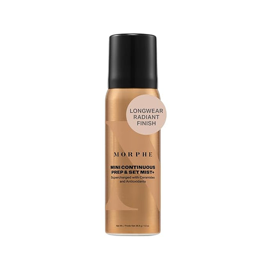 Morphe Mini Continuous Prep & Set Setting Spray - Travel Size Setting Spray for Makeup - Micro-Fine Face Mist Enriched with Ceramides to Help Hydrate, Nourish & Strengthen Skin Barrier (1.3 oz)