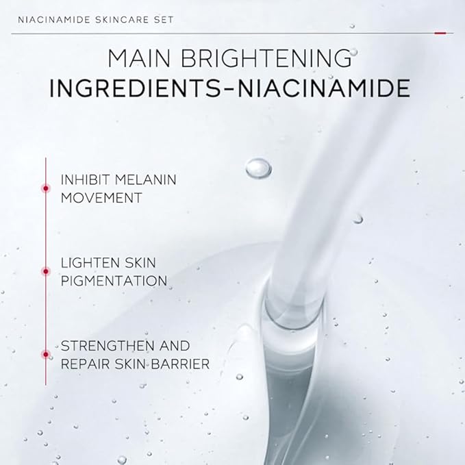 Niacinamide Skincare Set: 4pcs Beauty Kit with Cleanser, Toner, Serum, & Facial Cream - Hydrates & Evens Skin Tone - TSA-Friendly Travel Sizes, Perfect Gift for Women, Moms, & Teens