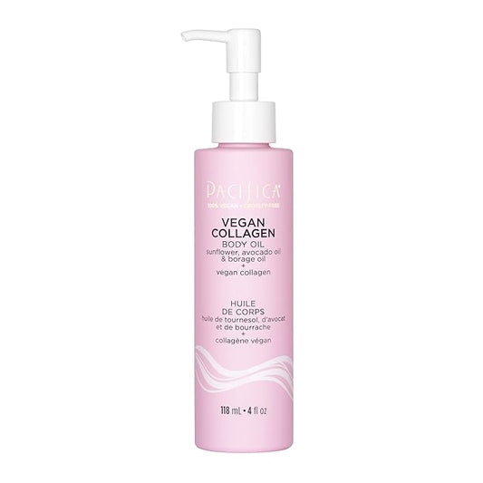 Pacifica Vegan Collagen Body Oil - Moisturizing, Hydrating Massage for Dry Skin, Soft & Radiant Glow, Jasmine Scent, 4 fl oz