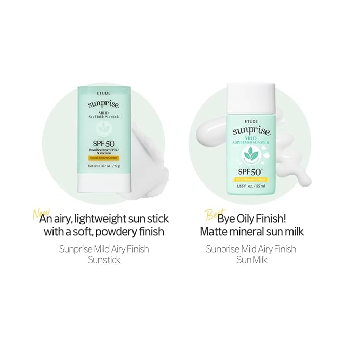 ETUDE Sunprise Mild Airy Finish Sunstick SPF50+ PA++++ Powdery sunscreen, Vegan, Non-Greasy, Sebum Control, Matte Finish, Sensitive Skin Friendly, 19g