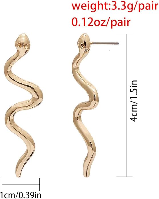 Vintage Snake Dangle Earrings Punk Snake Drop Earrings Gold Snake Stud Earrings Boho Serpent Earrings Jewelry for Women (Gold)