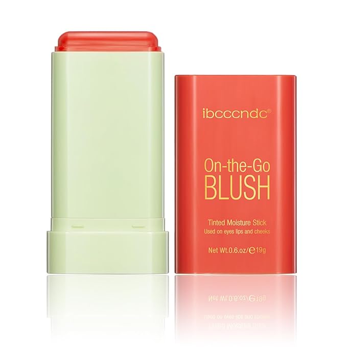 Multi-Use Makeup Blush Stick, Tinted Solid Moisturizer On-the-Go Blush, Multi-use Cream Blush Stick for Cheek & Eyes & Lips, Waterproof Natural Nude Makeup for All Skin (3# Coral Orange)