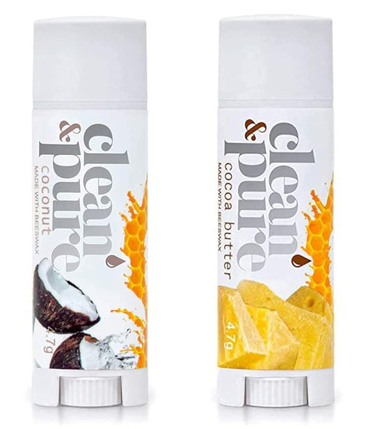 Lip Balm 2-Pack (Coconut & Cocoa Butter) | Lip Care Set With 100% All Natural Beeswax | Vitamin E Oil