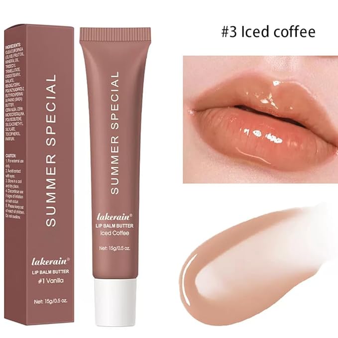 Lip Balm, Lip Butter Balm for Hydration Shine, Mini Neutrals Lip Butter Balm Set Lip Care Prouct, Moisturizing Tinted Lip Balm Gloss Hydrating Lip Oil for Women (#Iced Coffee)
