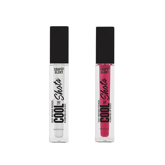 Soap & Glory Cool The Shots Plumping Lip Gloss Duo – Clear (4ml) & Pink Punch (4ml) – Hydrating & Cooling Lip Plumpers with Menthol & Vitamin E – High Shine, Vegan & Cruelty-Free