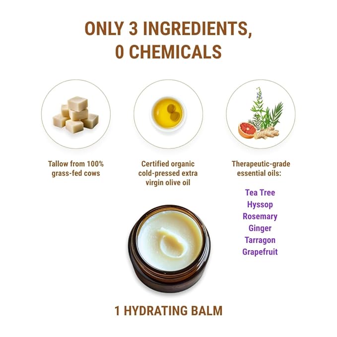 Vintage Tradition Beef Tallow All Purpose Balm - Healing, Hydrating Warm Ginger Skin Care Salve Replaces Body Lotion, Hand Cream, More - Essential Oil, Olive Oil, and Grass-Fed Tallow, 2 fl. oz.