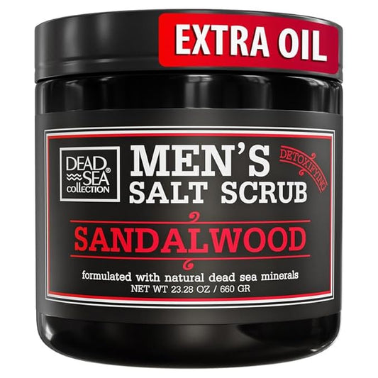 Salt Body Scrub Sandalwood For Men – Moisturizes, Exfoliates & Nourishes Skin – Cleanses & Detoxifies with Dead Sea Minerals - Dead Sea Collection – 23.28 OZ
