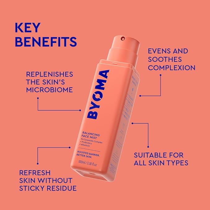 BYOMA Balancing Face Mist - pH Balanced Face Toner with Ceramides, Probiotics & Allantoin - Alcohol Free Toner Spray - Balance, Soothe & Refresh Throughout The Day - 3.38 fl. oz