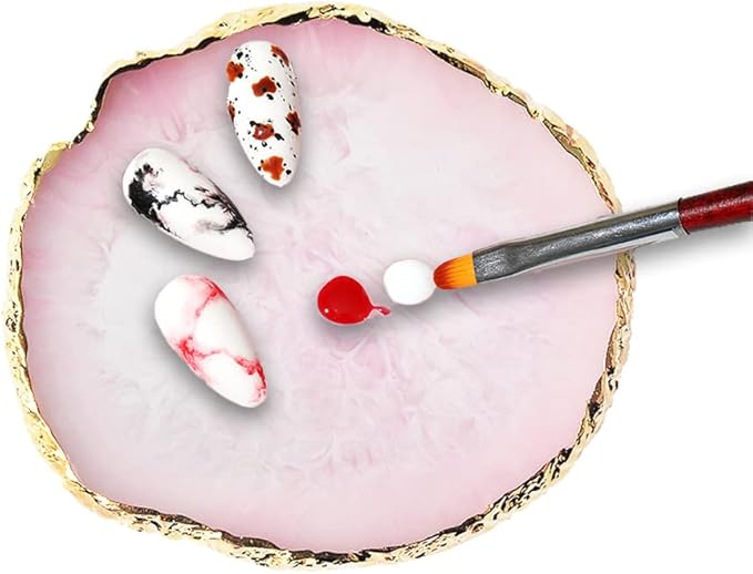 Resin Nail Art Palette, Nail Art Painting Mixed Color Palette Gold Edge Nail Gel Color Makeup Display Board (2#Pink)