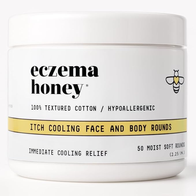 ECZEMA HONEY Itch Cooling Face & Body Rounds - Anti Itch Cotton Face Pads - Moisturizer for Eczema, Dry & Sensitive Skin (50 Cotton Rounds)