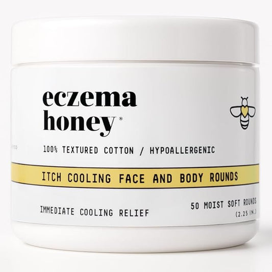 ECZEMA HONEY Itch Cooling Face & Body Rounds - Anti Itch Cotton Face Pads - Moisturizer for Eczema, Dry & Sensitive Skin (50 Cotton Rounds)