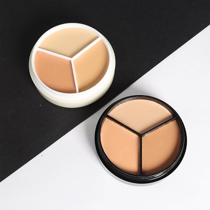 Pro 2pcs Tri-color Face Concealer Contour Palette.Demi Beige Color Correct Cream Foundation Palet.Natural Ivory Cream Makeup Plate Waterproof