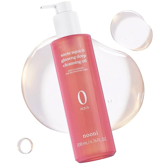 NOONI Facial Cleanser - Snow Aqua 0 Ginseng Deep Cleansing Oil | Makeup Blackhead Remover, Pore Care Control, Glass Skin, Helps Control Sebum, Revitalizing Care, 6.76 FL.Oz (200 ml)