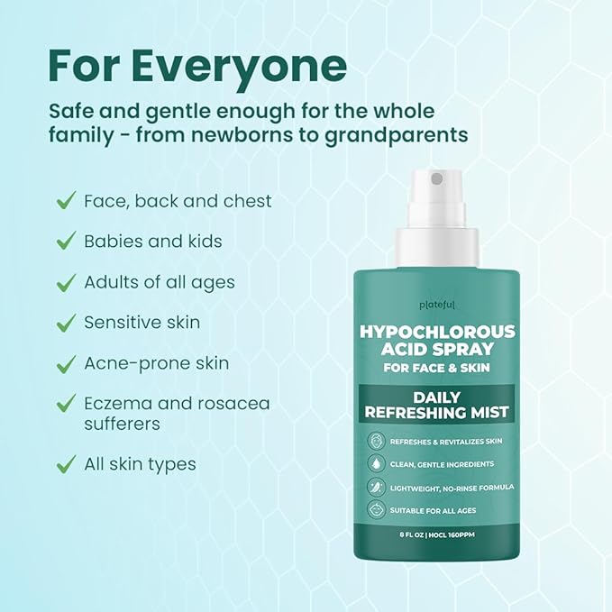 Hypochlorous Acid Spray for face (8 oz) - Face Spray for Acne, Hypochlorous Travel Size Gentle Facial & Skin Cleansing for Body, Back, Skin and Facial Cleaning & Repair - Made in USA