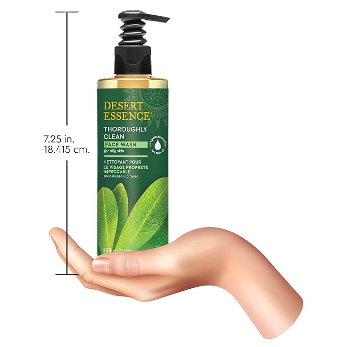 Desert Essence Thoroughly Clean Face Wash with Tea Tree Oil – Natural Facial Cleanser with Castile Soap & Coconut Oil – For Oily & Sensitive Skin – Vegan & Cruelty-Free (8.5 Fl Oz)