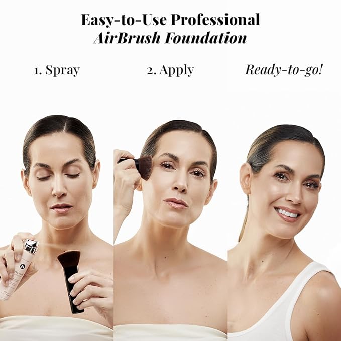 MagicMinerals AirBrush Foundation by Jerome Alexander – 2pc Set with Airbrush Foundation and Kabuki Brush - Spray Makeup with Anti-aging Ingredients for Smooth Radiant Skin - Light