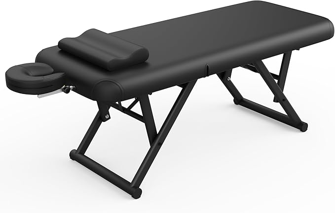 Dolonm Height Adjustable Massage Table with Face Pillow & Headrest for Treatment Table, Physical Therapy Table, Spa Facial Professional Massage Bed - Adjustable Backrest, Black